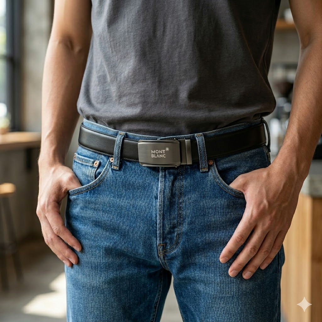 Mont Blanc Men Belt 3.6 Width 135 Length - 135 Cm