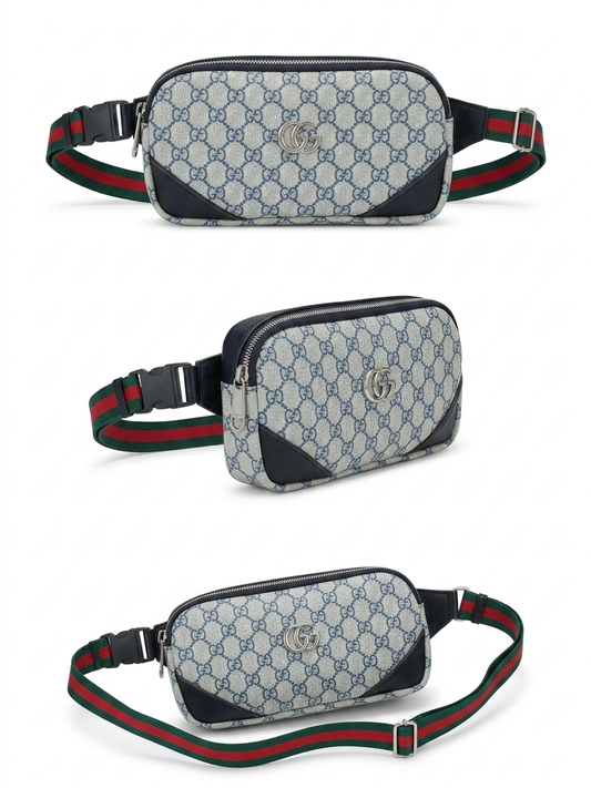 Gucci Navy Waist Leather Semi-Textile Bag