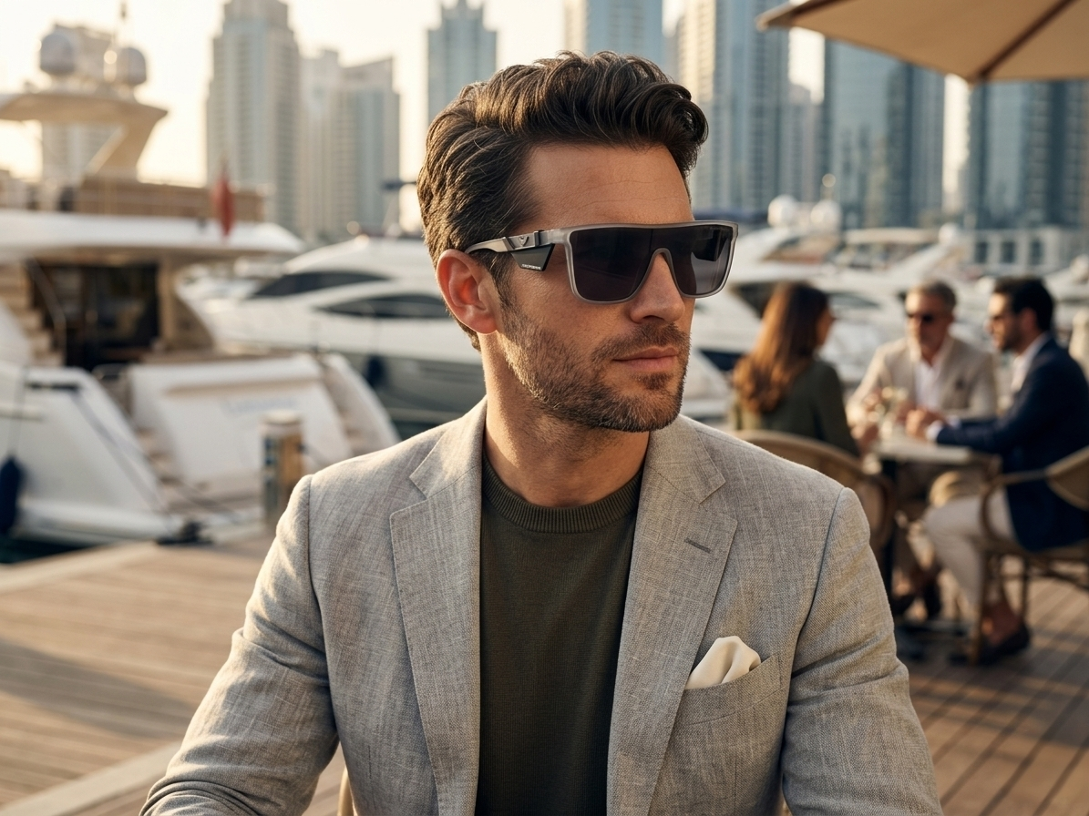 Emporio Armani Shield Gray Sunglasses-Rectangle
