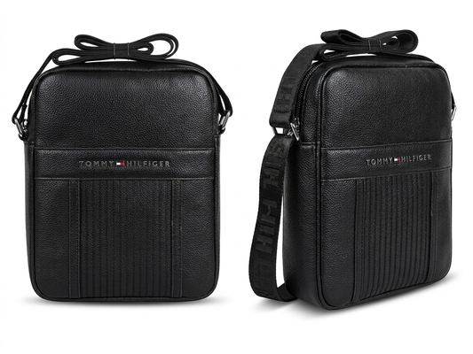 Tommy Hilfiger Black Premium Cross Leather Bag / Model Bag -16 Black