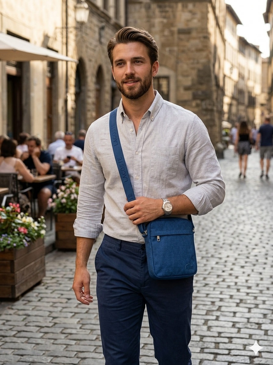 Lacoste Navy Leather Premium Cross Bag / Model Bag-3 Blue