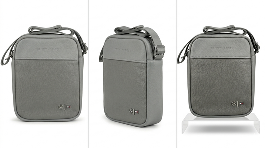 Tommy Hilfiger Light Gray Premium Cross Leather Bag Model BG4-518 Grey