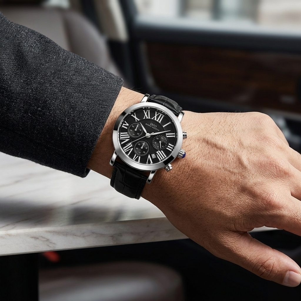 Leather Date Three Dials For Men