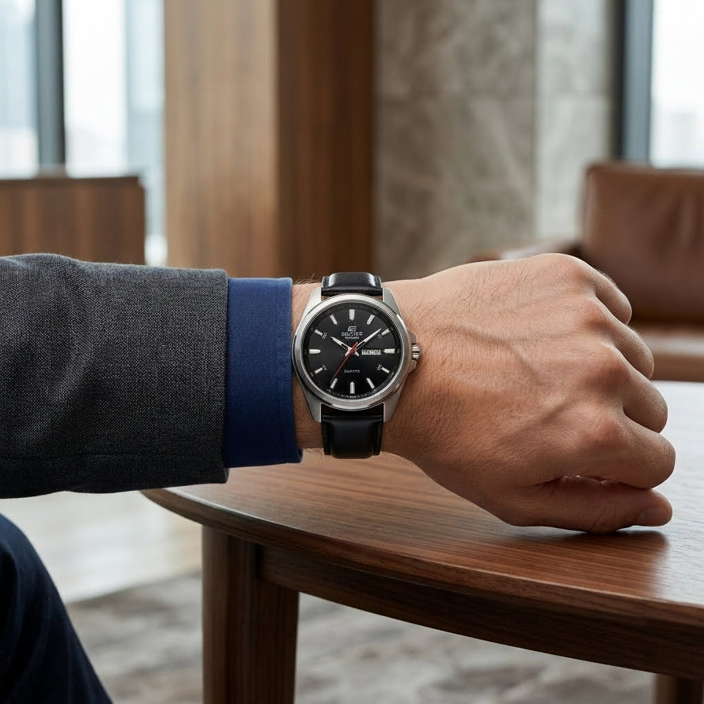 Edifice Leather Day Date For Men
