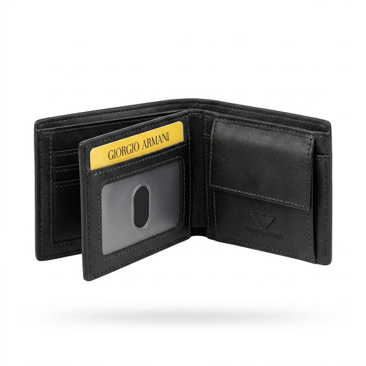 Giorgio Armani Leather Bi-Fold Men Wallet 530-2 - Black