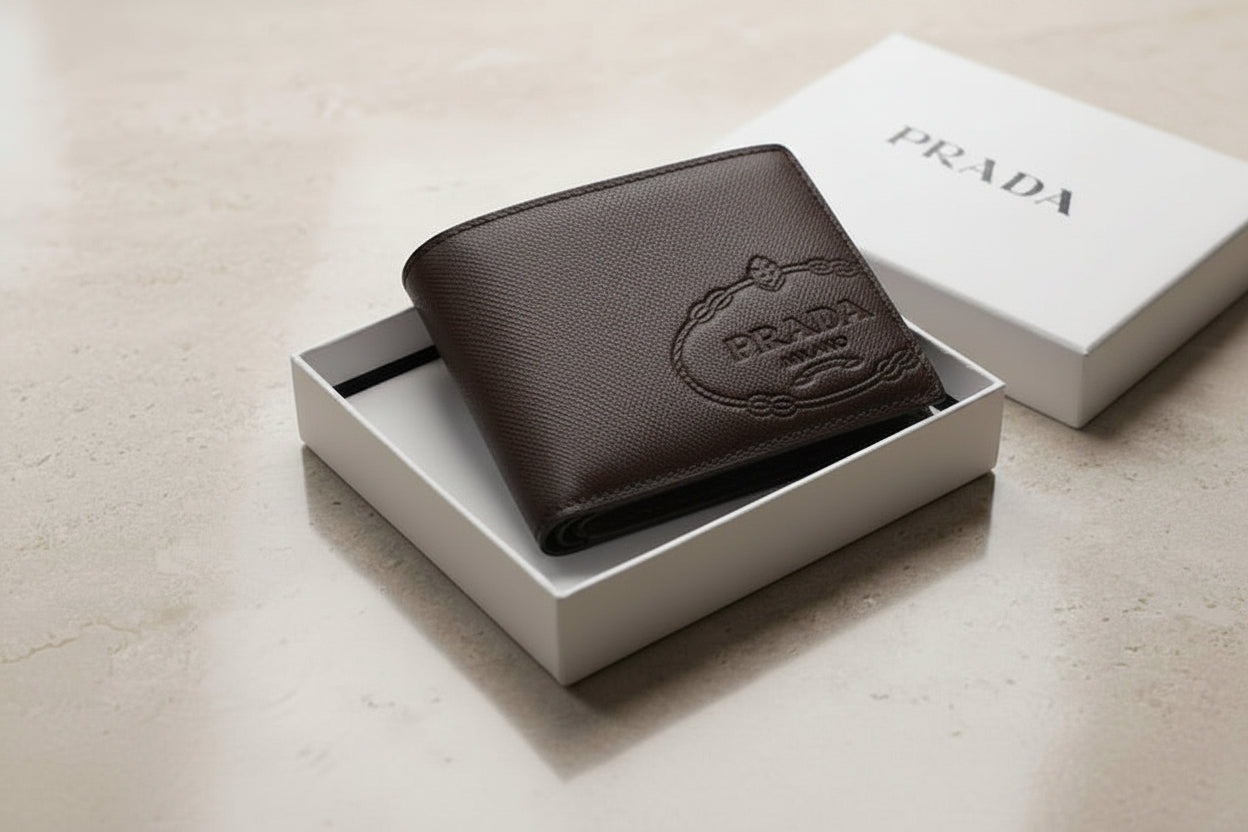 Prada Leather Bi-Fold Men Wallet 506-155 Black