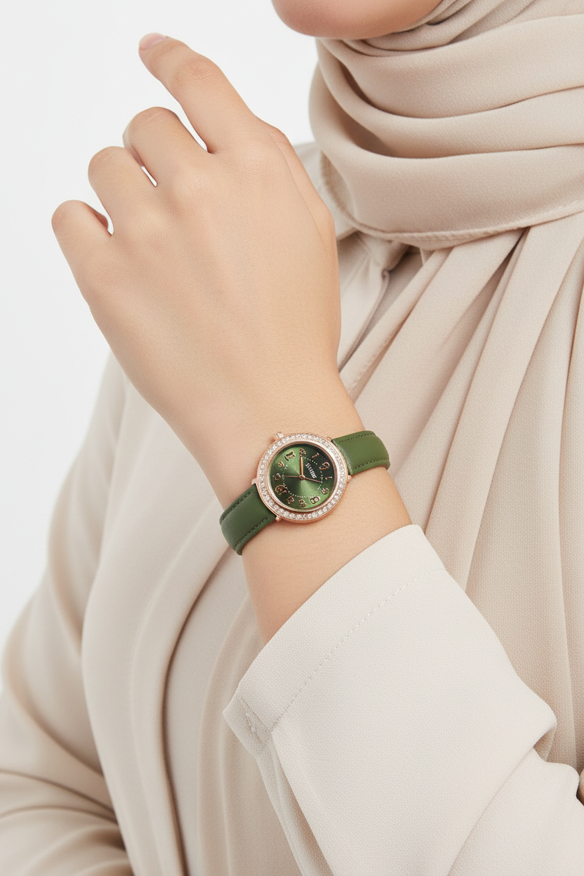 leather Cloves Dark Green Round