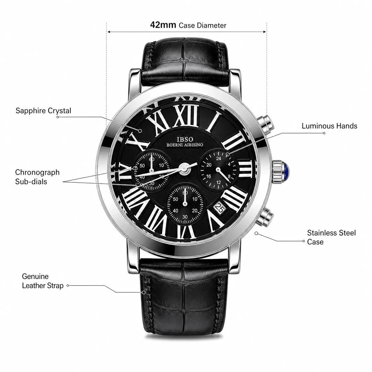 Leather Date Three Dials For Men