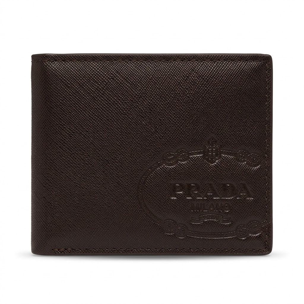 Prada Leather Bi-Fold Men Wallet 506-155 Coffee