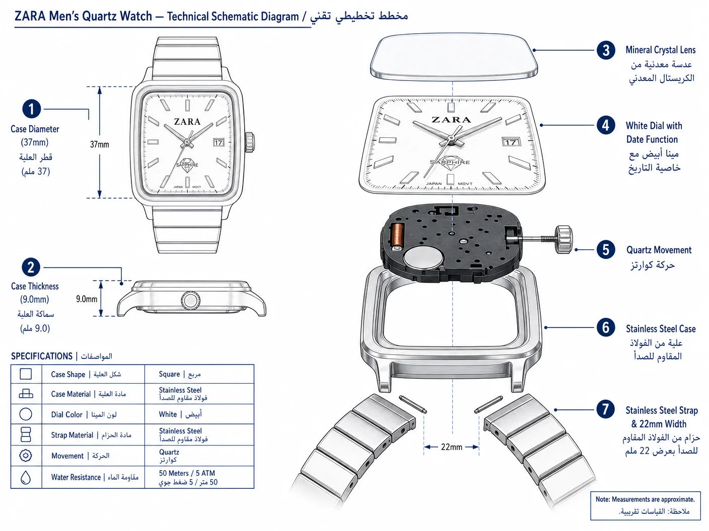 Squair Metal Date Men Japanese movement watch