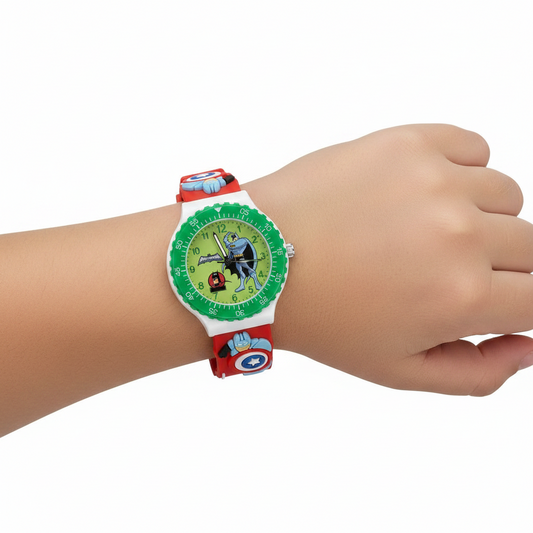 Analog Cartoon Kids Watch Red