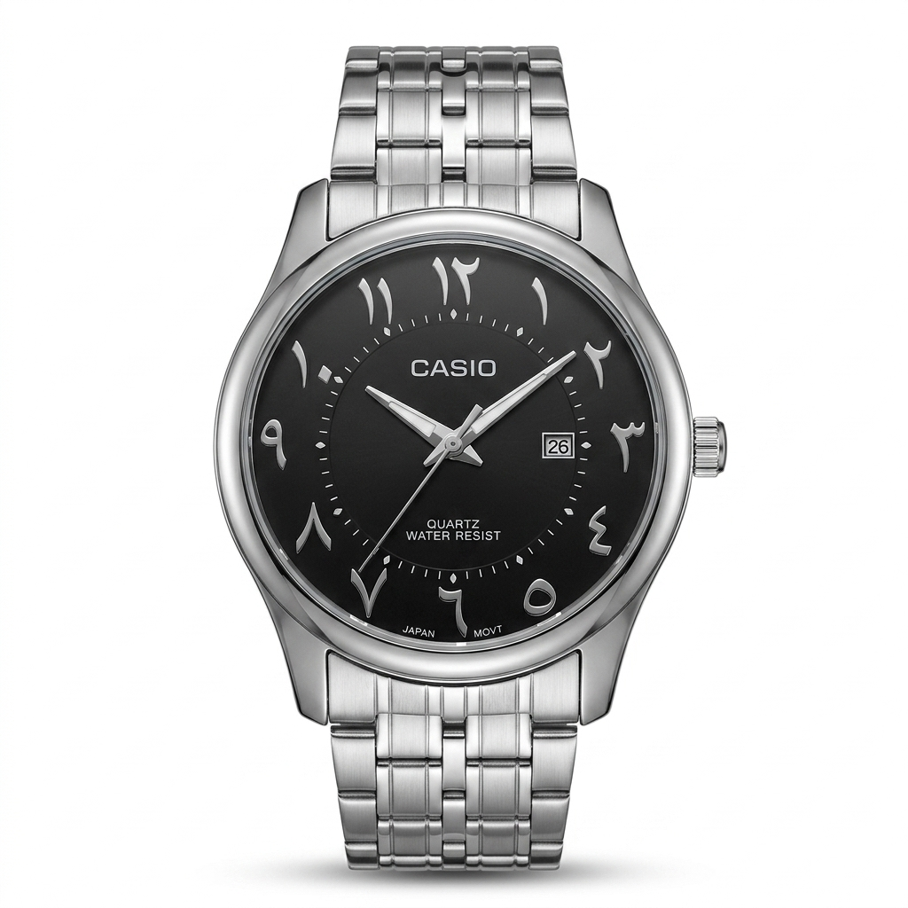 Casio Premium Metal Date Arabic Numbers Japan Movement.