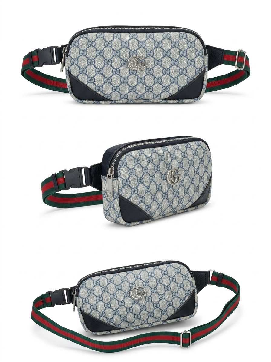 Gucci Navy Waist Leather Semi-Textile Bag