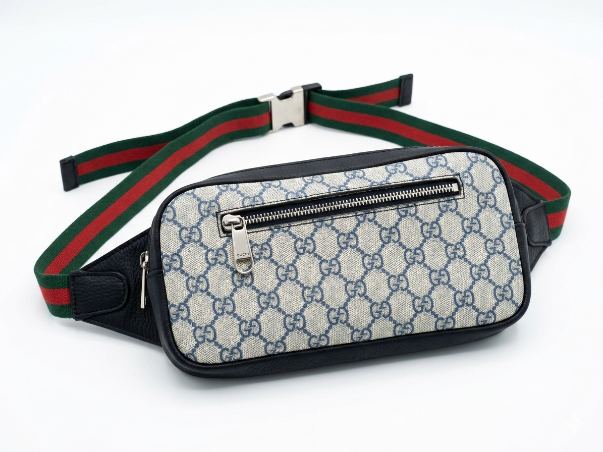 Gucci Navy Waist Leather Semi-Textile Bag