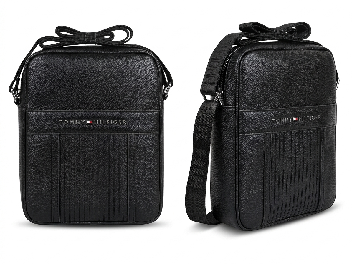 Tommy Hilfiger Black Premium Cross Leather Bag / Model Bag -16 Black
