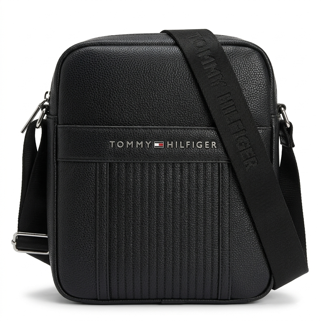 Tommy Hilfiger Black Premium Cross Leather Bag / Model Bag -16 Black