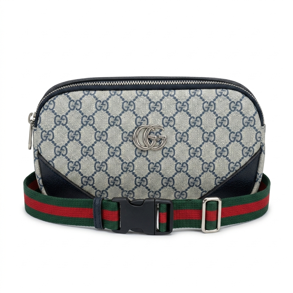 Gucci Navy Waist Leather Semi-Textile Bag