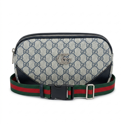Gucci Navy Waist Leather Semi-Textile Bag