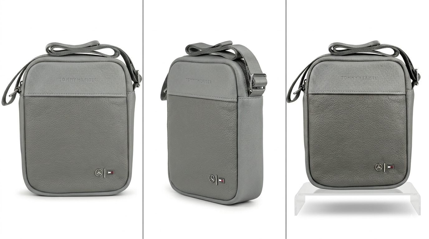Tommy Hilfiger Light Gray Premium Cross Leather Bag Model BG4-518 Grey