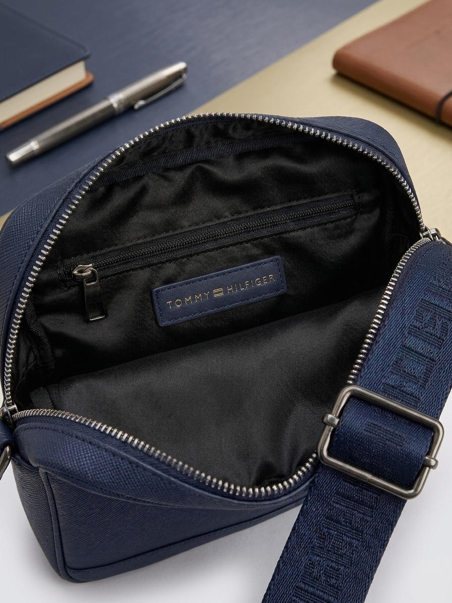 Tommy Hilfiger Navy Premium Cross Leather Bag / Model Bag-9 Blue